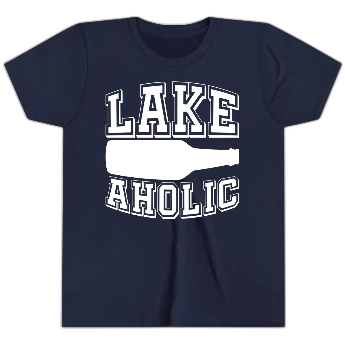 Lakeaholic Bottle Design Youth T-Shirt in Navy