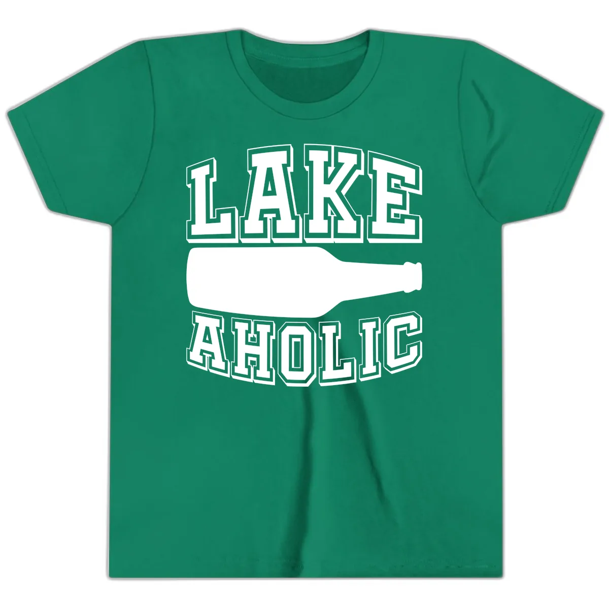 Lakeaholic Bottle Design Youth T-Shirt in Kelly