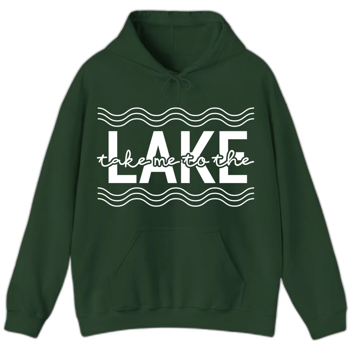 Take Me To The Lake Design Hoodie in Forest Green