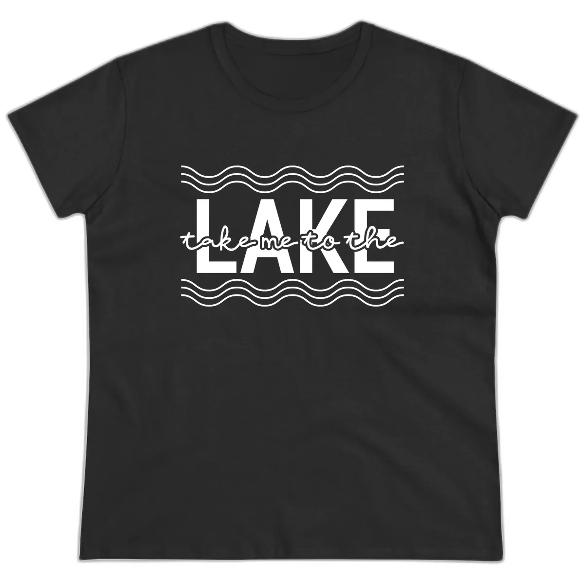 Take Me To The Lake Design Ladies Tee in Black