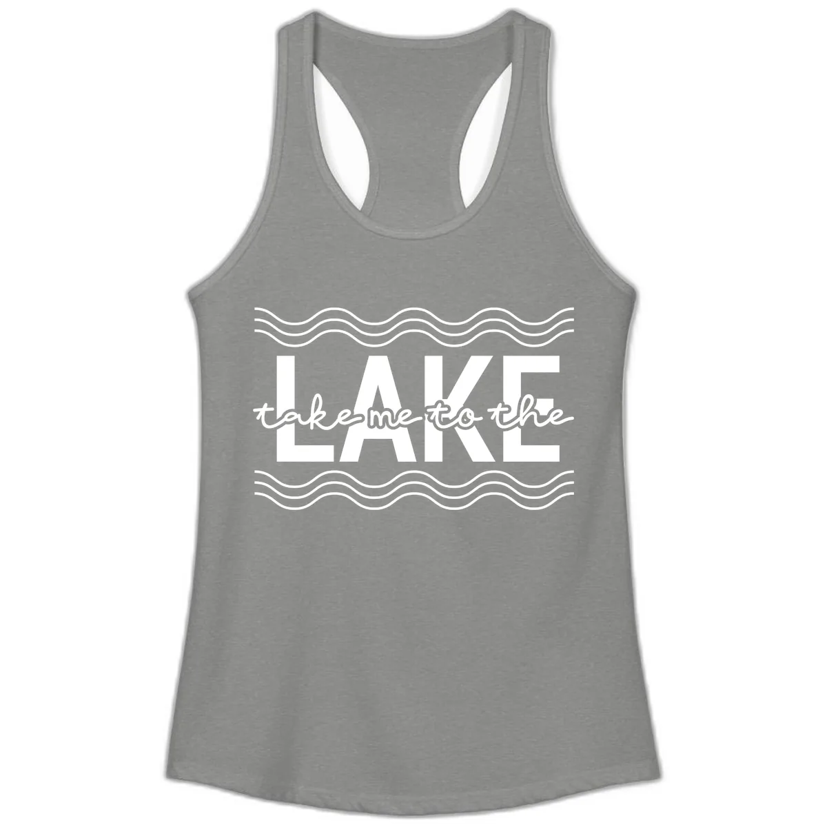 Take Me To The Lake Design Ladies Tank in Heather Grey