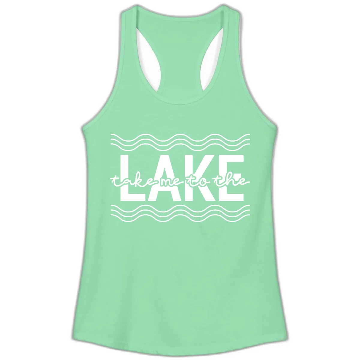 Take Me To The Lake Design Ladies Tank in Solid Mint