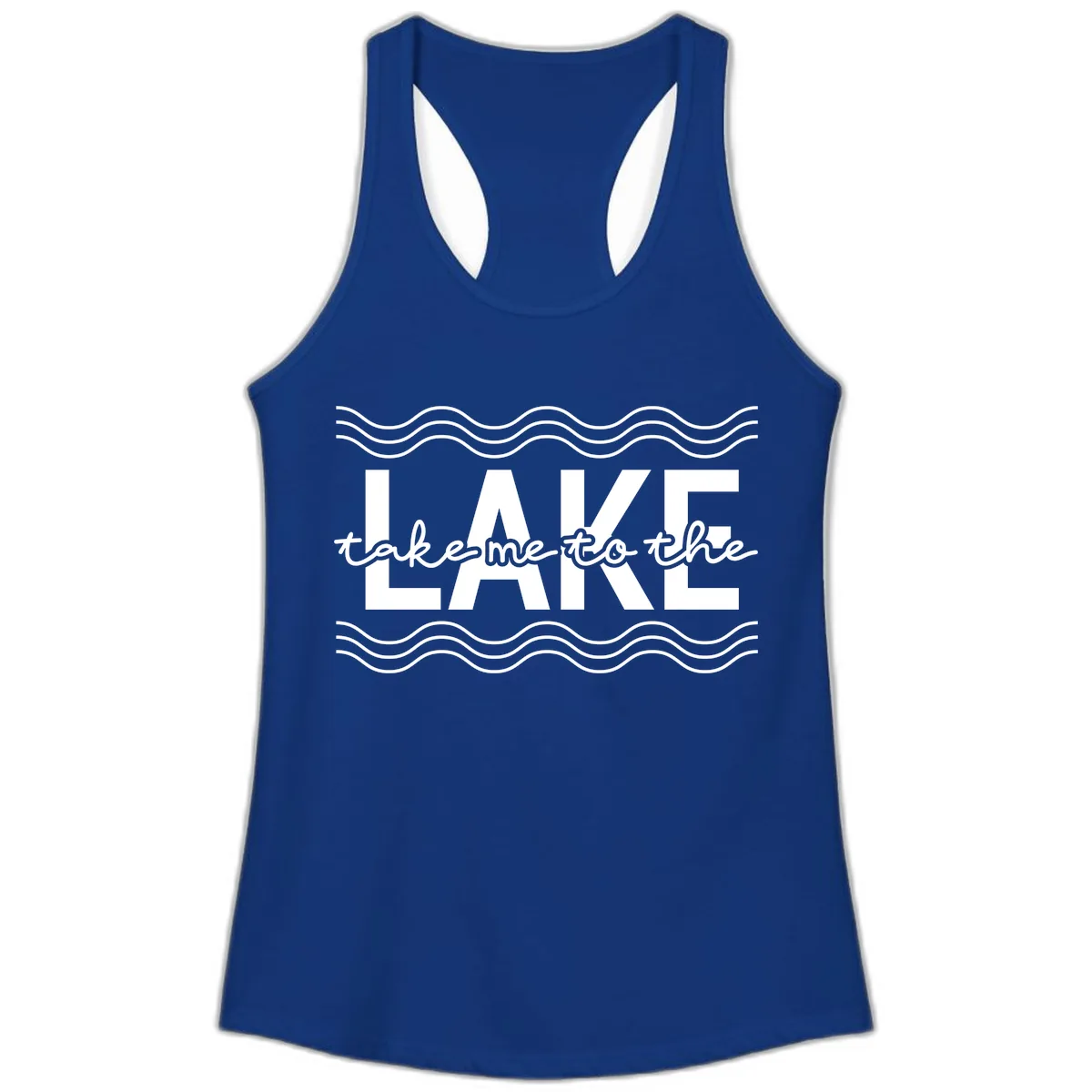 Take Me To The Lake Design Ladies Tank in Solid Royal
