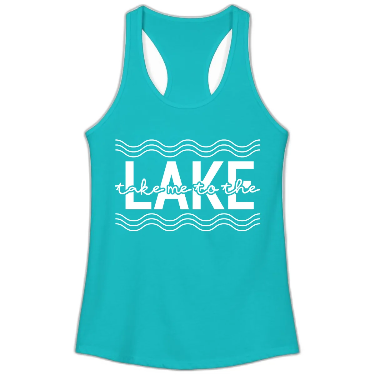 Take Me To The Lake Design Ladies Tank in Tahiti Blue
