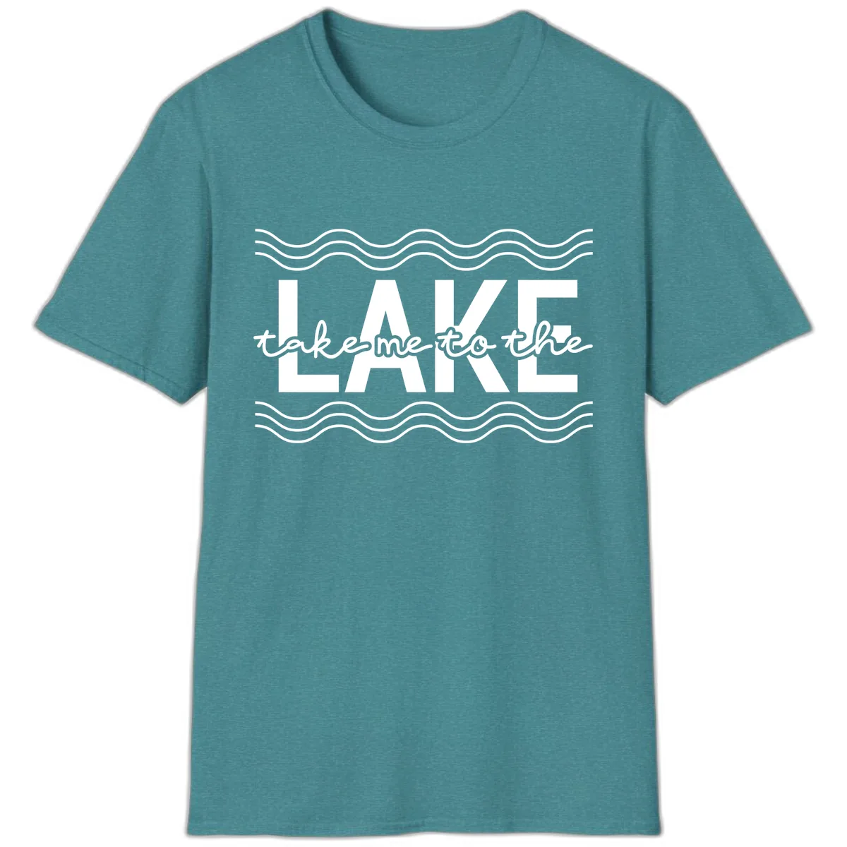 Take Me To The Lake Design T-Shirt in Heather Galapagos Blue