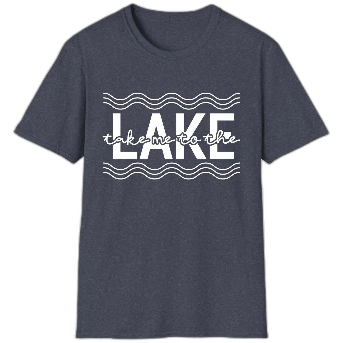 Take Me To The Lake Design T-Shirt in Heather Navy