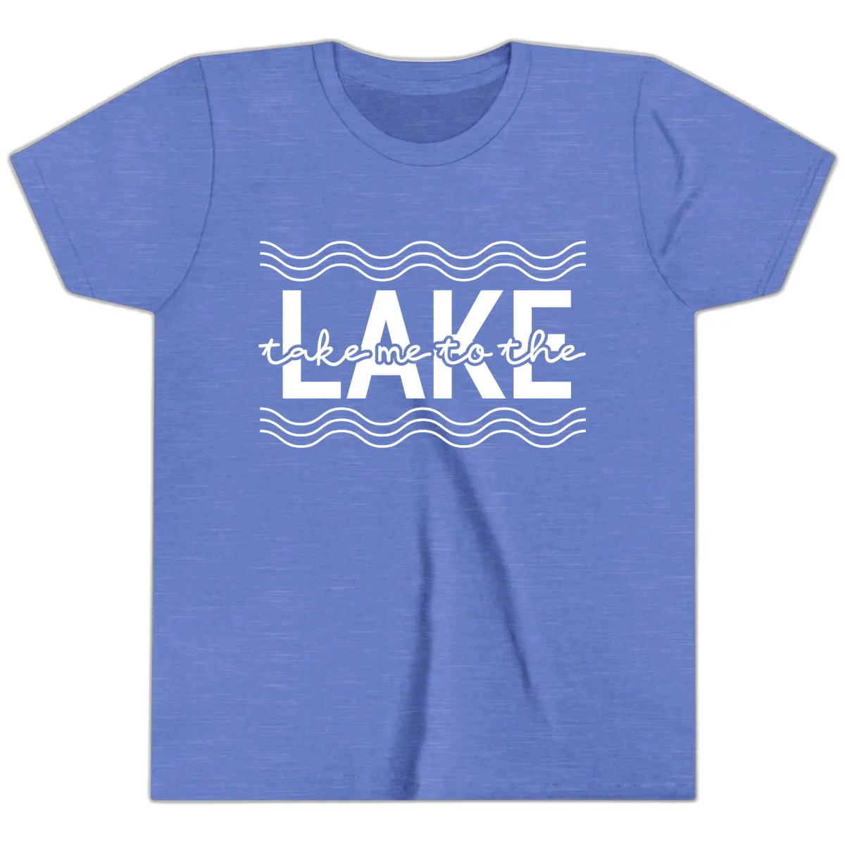 Take Me To The Lake Design Youth T-Shirt in Heather Columbia Blue