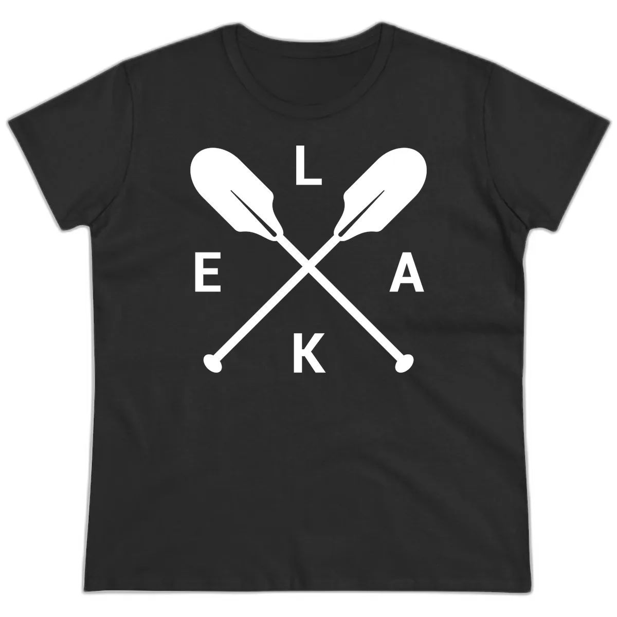 Lake Life Oar Emblem Design Ladies Tee in Black
