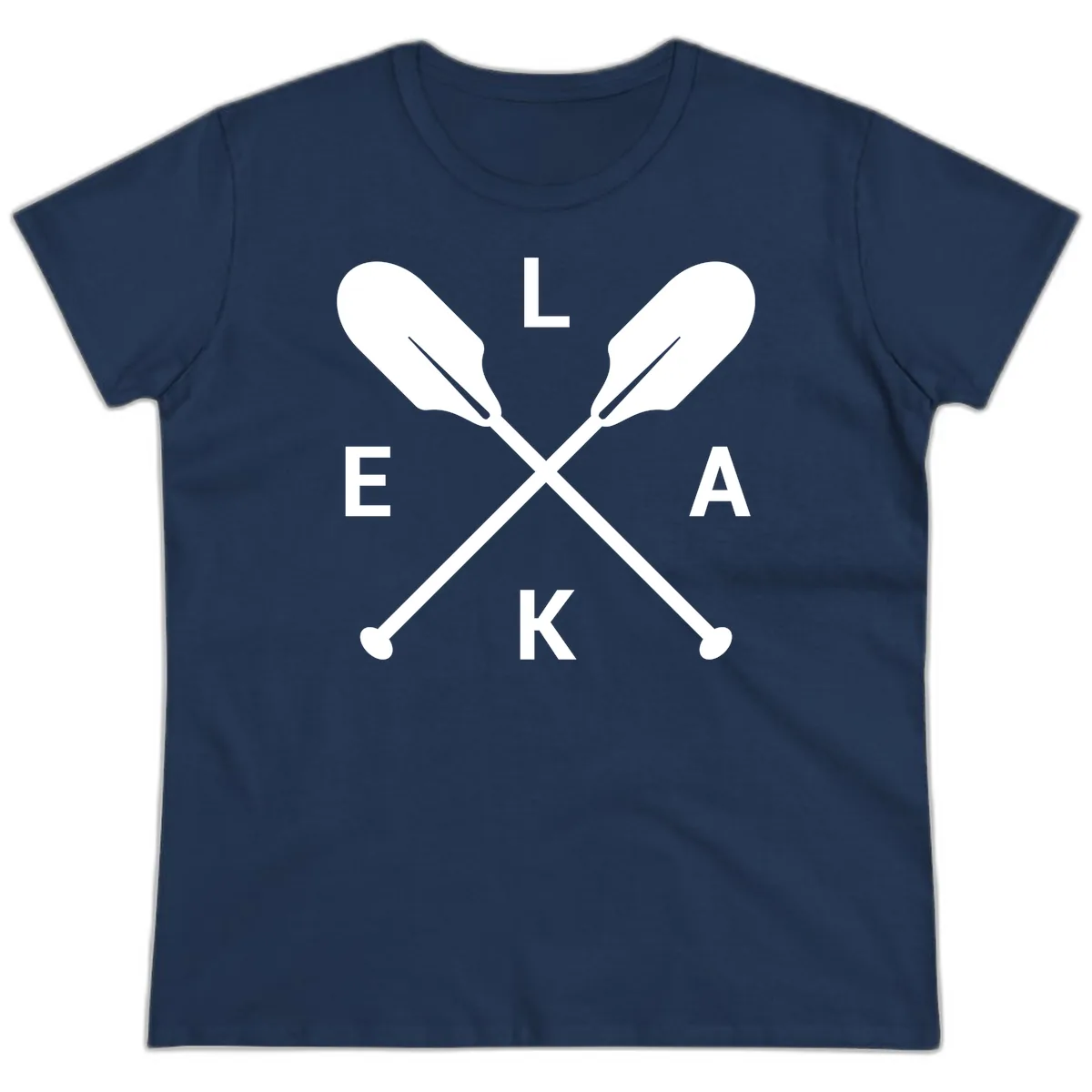 Lake Life Oar Emblem Design Ladies Tee in Navy