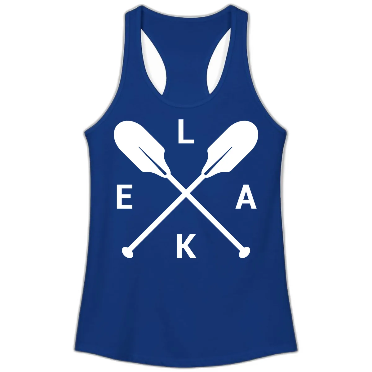 Lake Life Oar Emblem Design Ladies Tank in Solid Royal