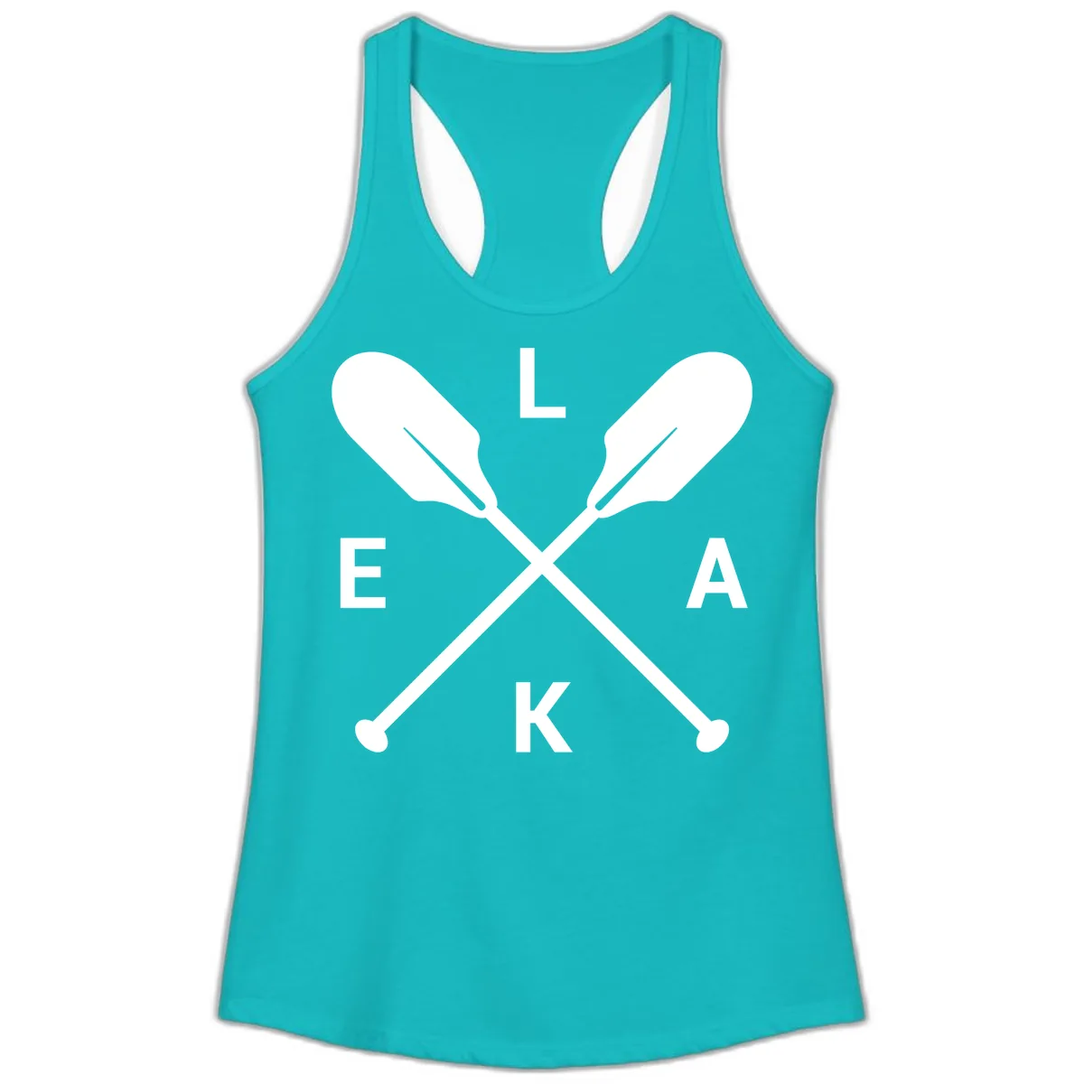 Lake Life Oar Emblem Design Ladies Tank in Tahiti Blue