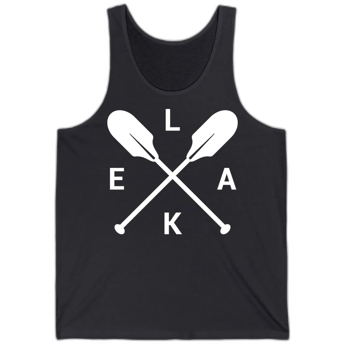 Lake Life Oar Emblem Design Tank in Dark Grey