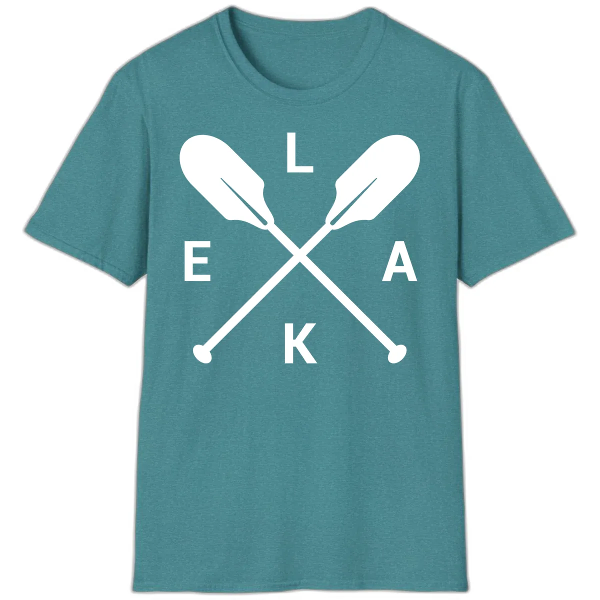 Lake Life Oar Emblem Design T-Shirt in Heather Galapagos Blue