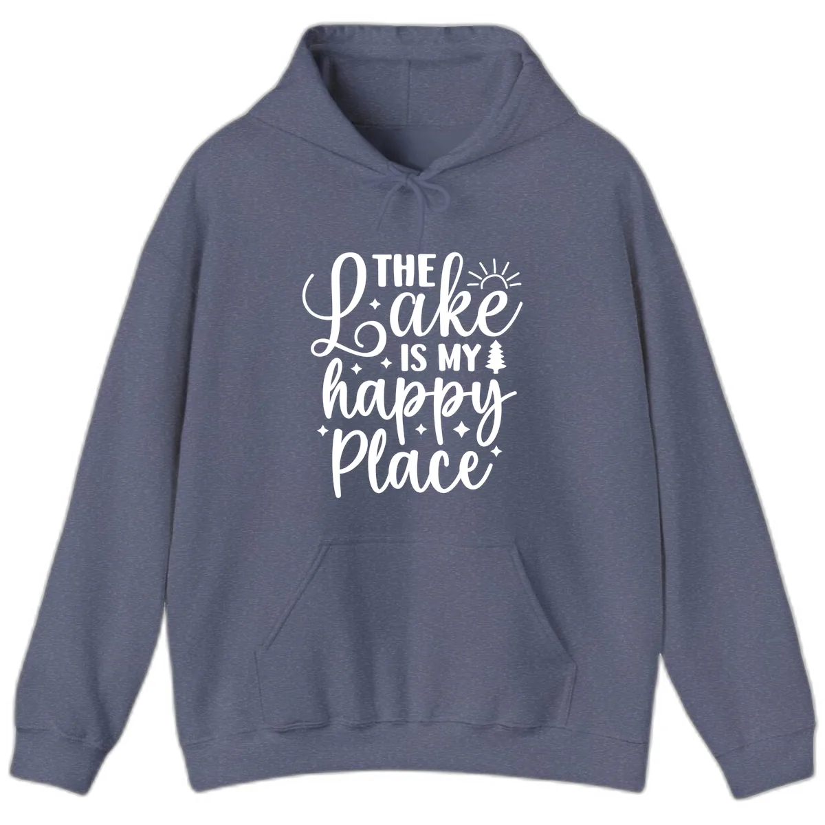 The Lake Is My Happy Place Design Hoodie in Heather Navy