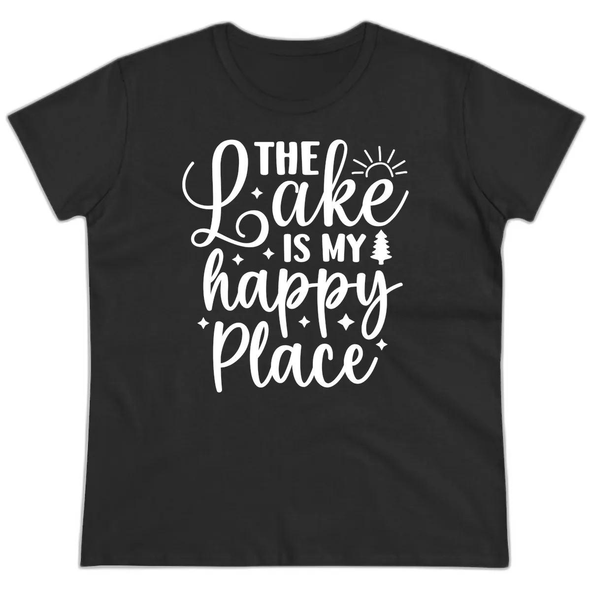 The Lake Is My Happy Place Design Ladies Tee in Black