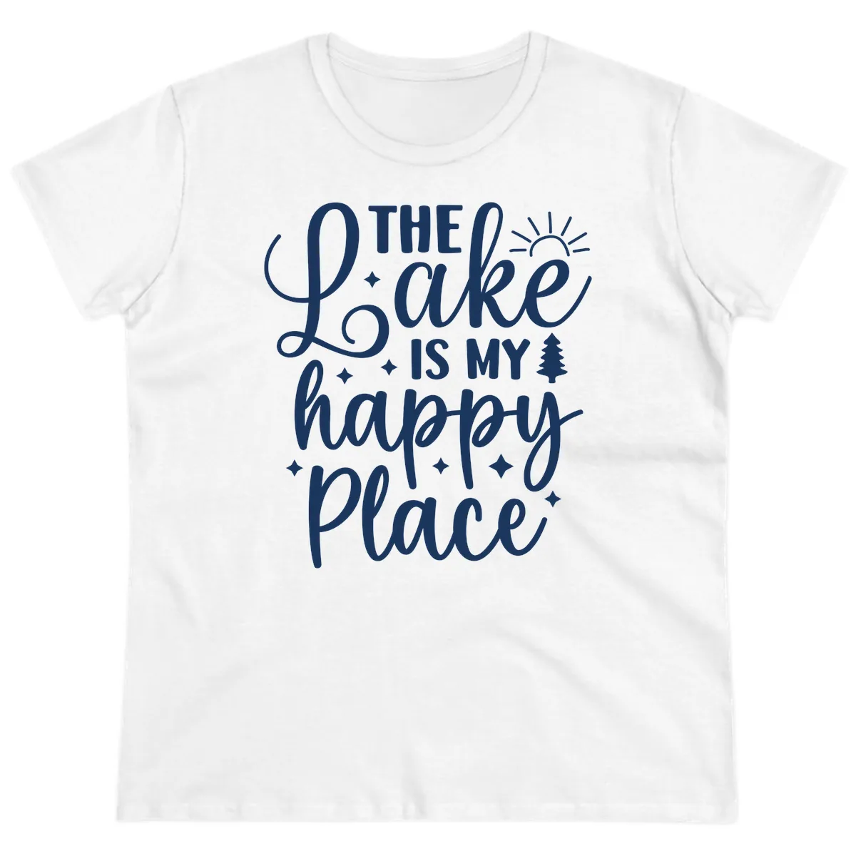 The Lake Is My Happy Place Design Ladies Tee in White