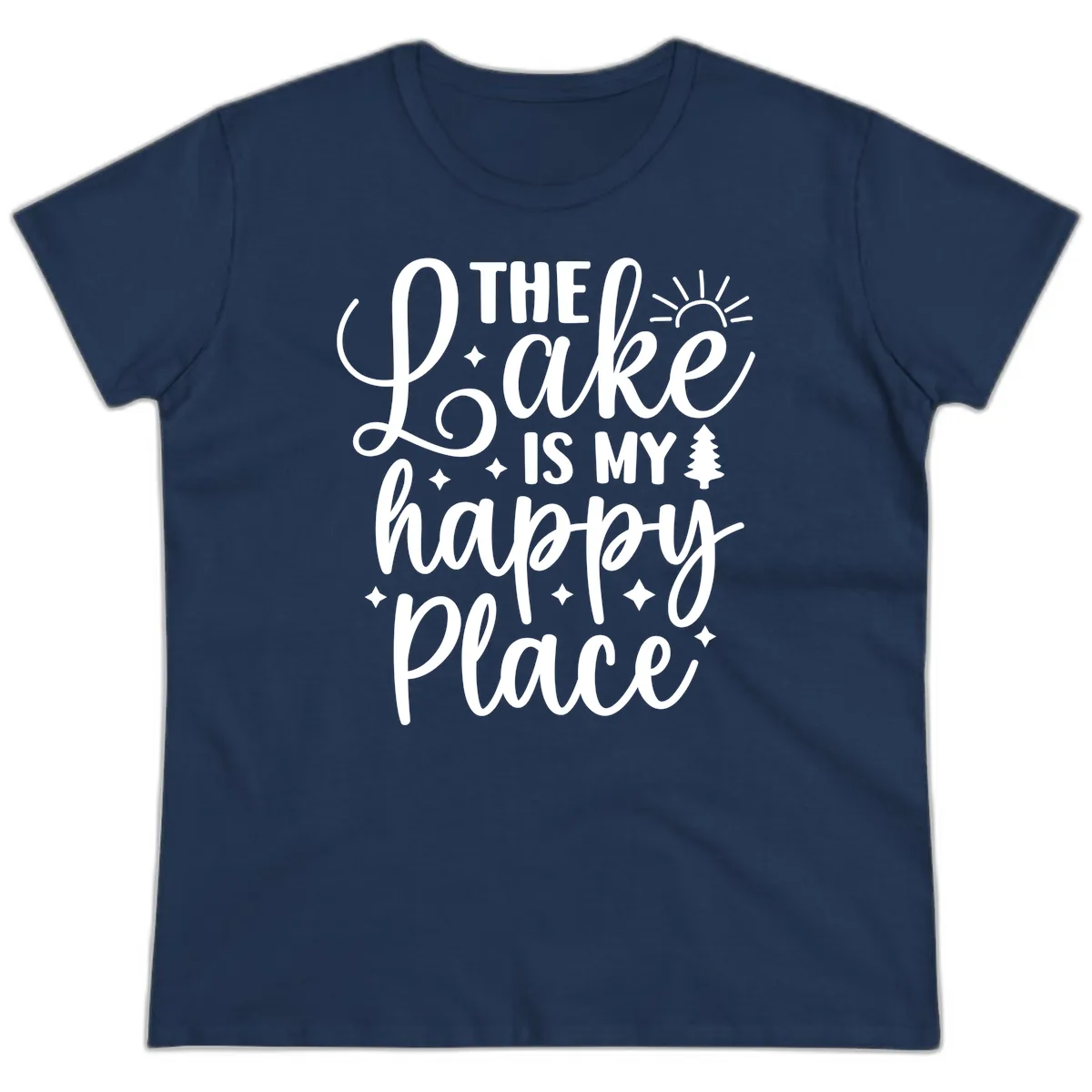 The Lake Is My Happy Place Design Ladies Tee in Navy