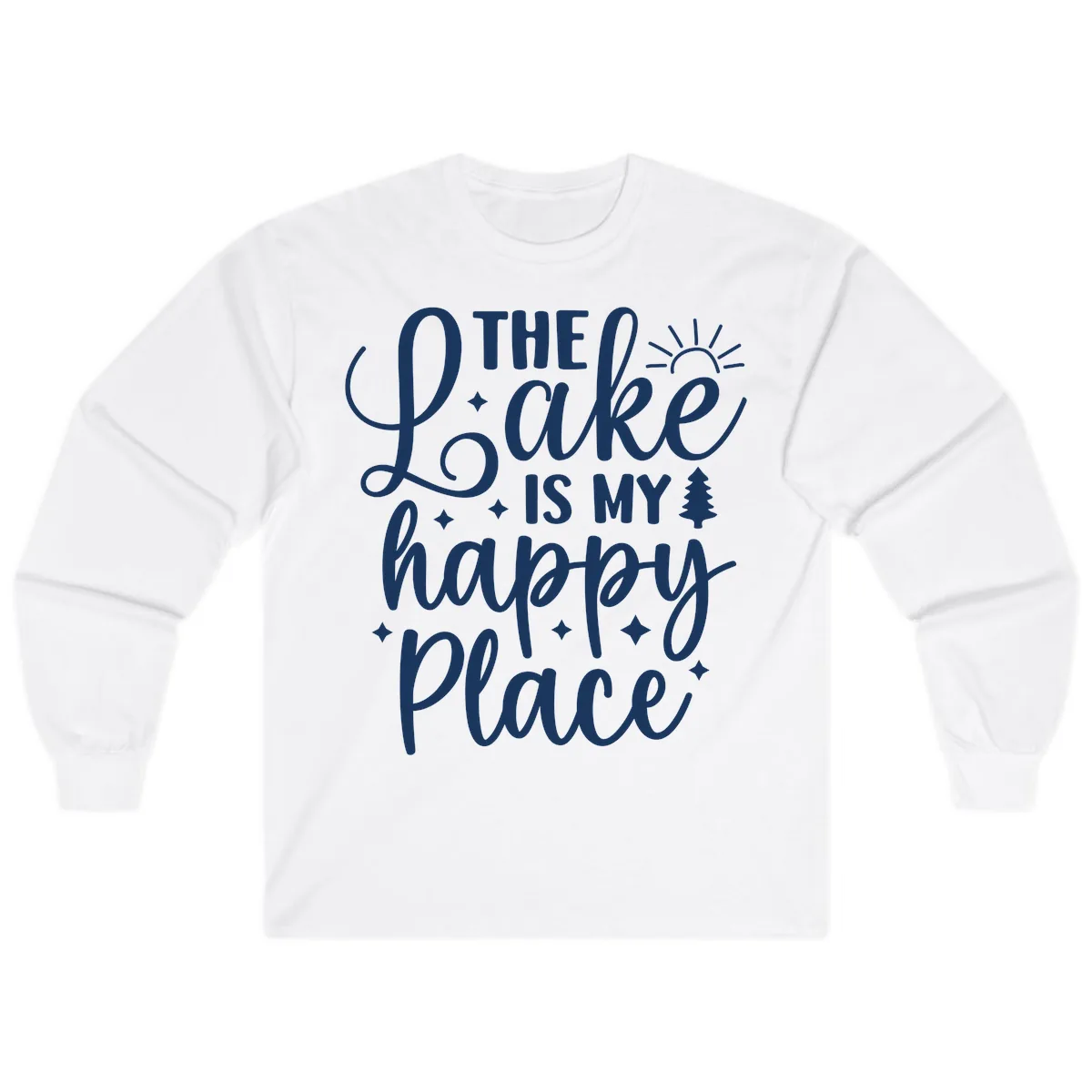 The Lake Is My Happy Place Design Long Sleeve in White