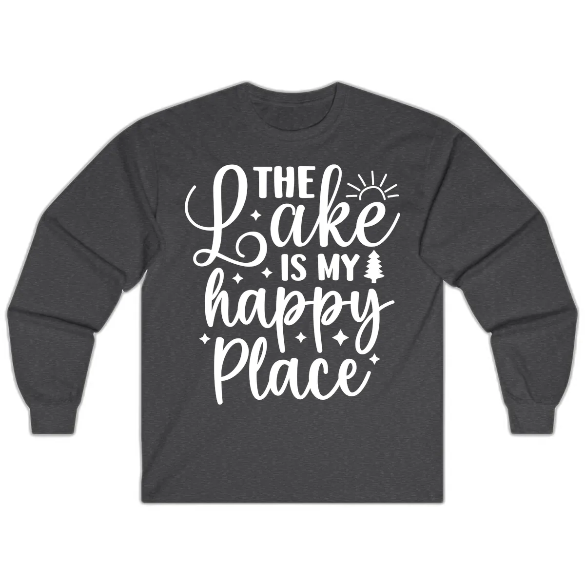 The Lake Is My Happy Place Design Long Sleeve in Dark Heather