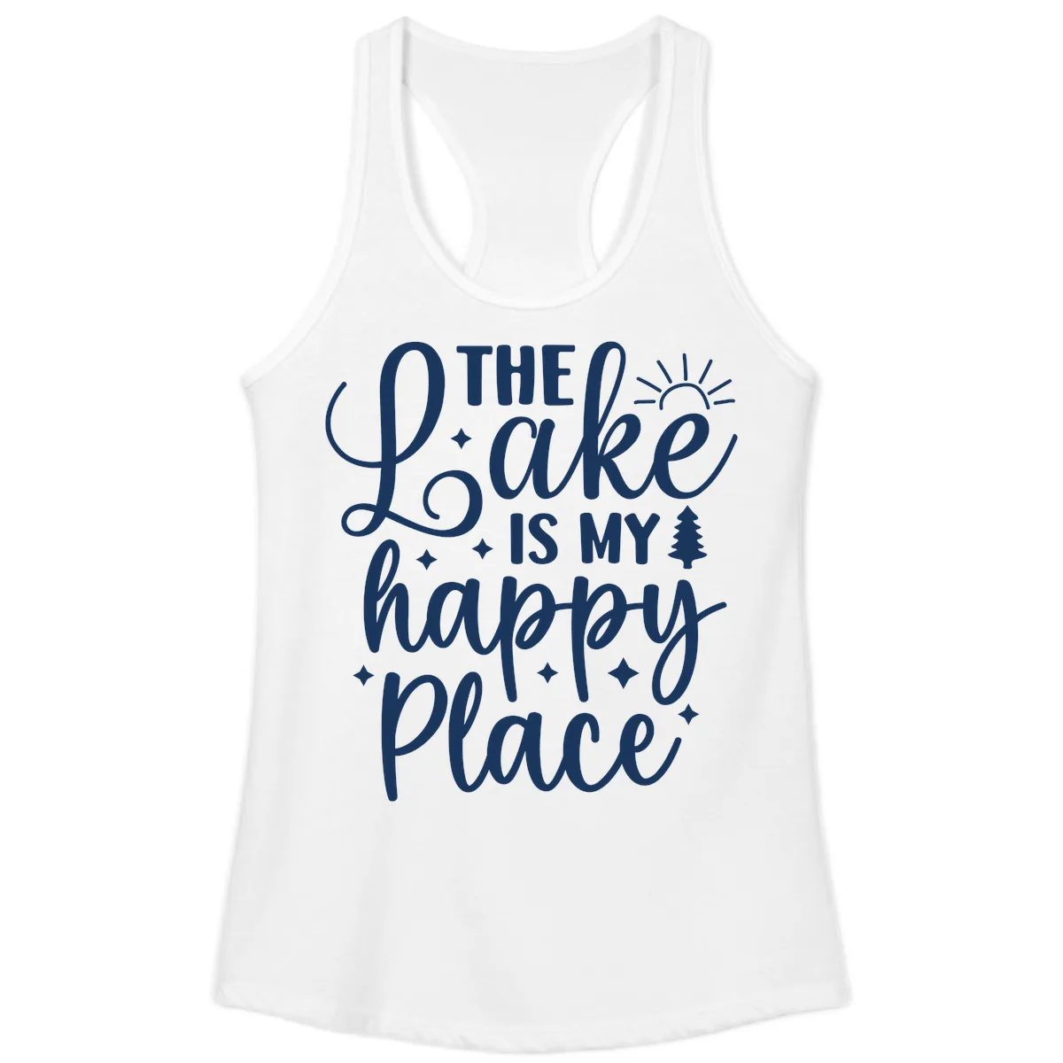 The Lake Is My Happy Place Design Ladies Tank in White