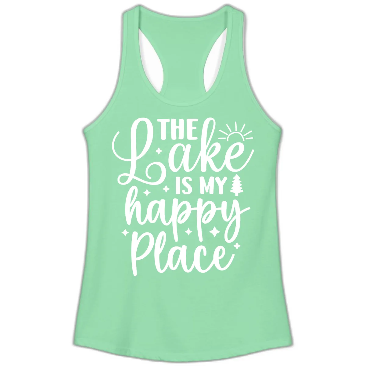 The Lake Is My Happy Place Design Ladies Tank in Solid Mint
