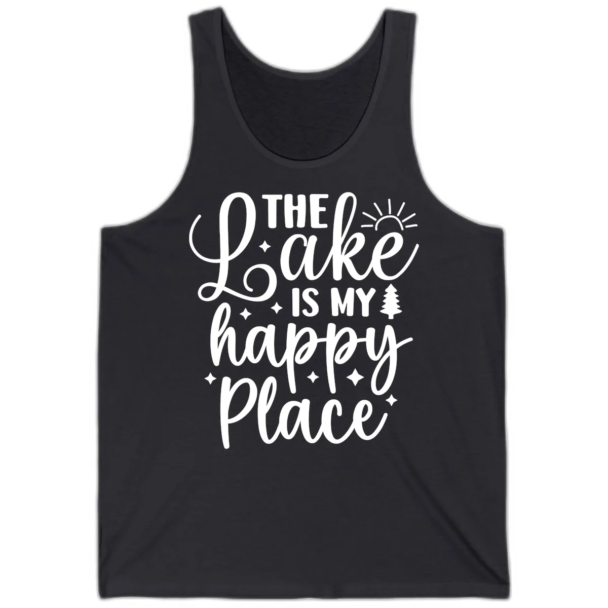 The Lake Is My Happy Place Design Tank in Dark Grey