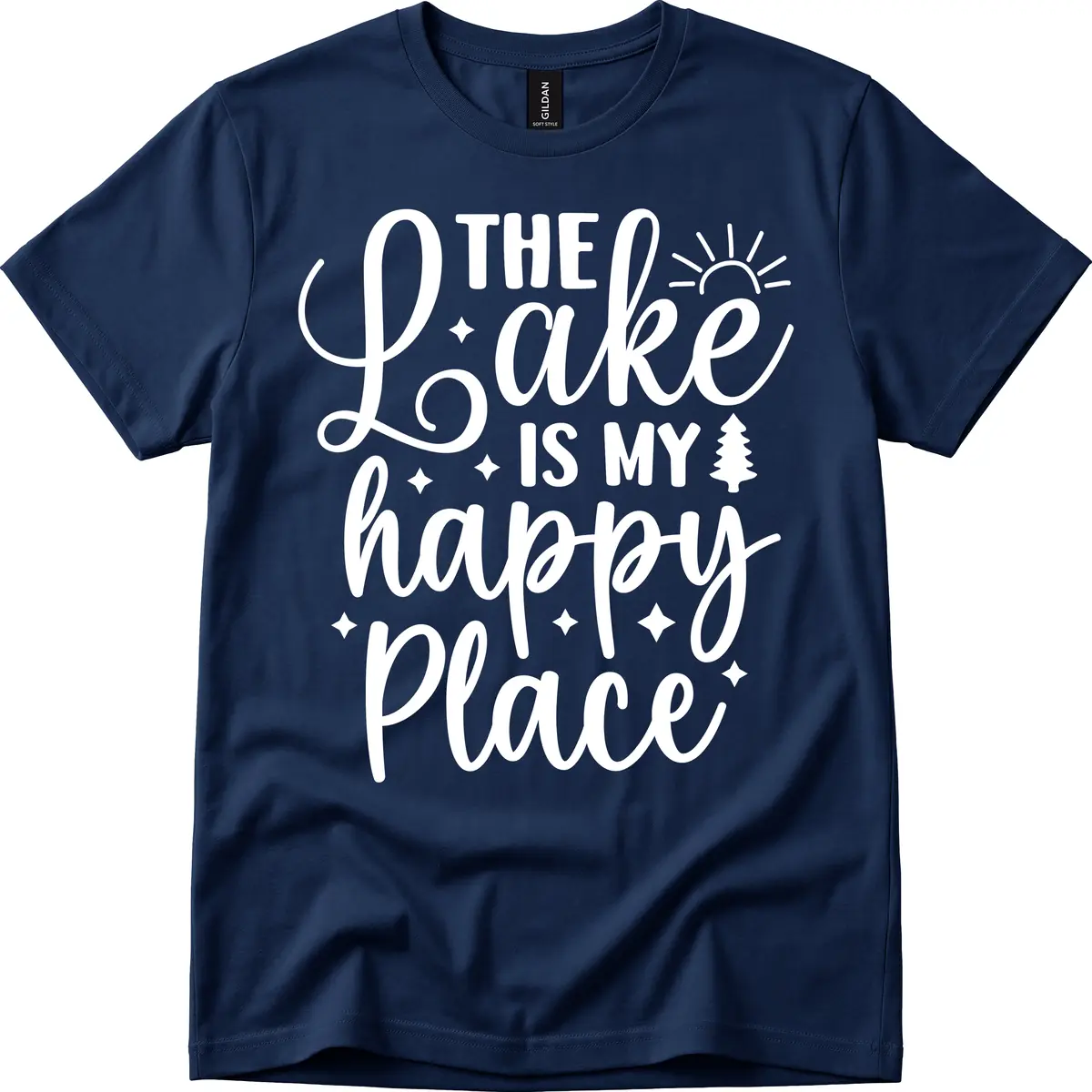 The Lake Is My Happy Place Design T-Shirt in Navy