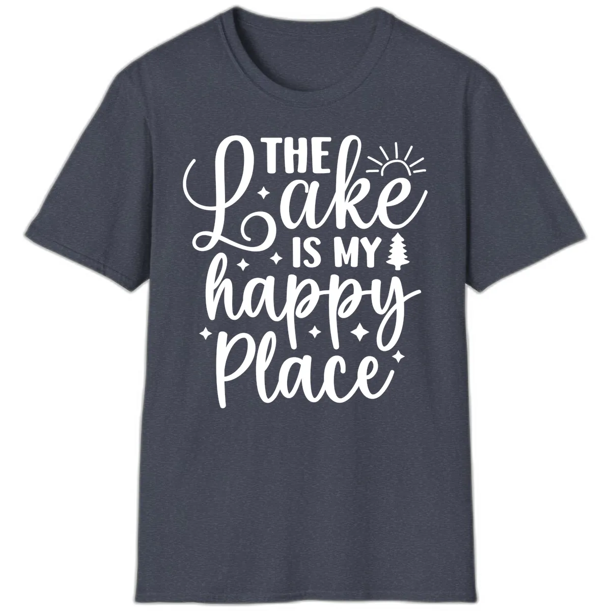 The Lake Is My Happy Place Design T-Shirt in Heather Navy