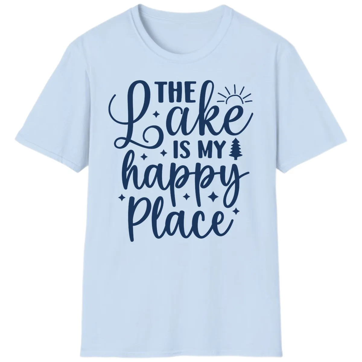 The Lake Is My Happy Place Design T-Shirt in Light Blue