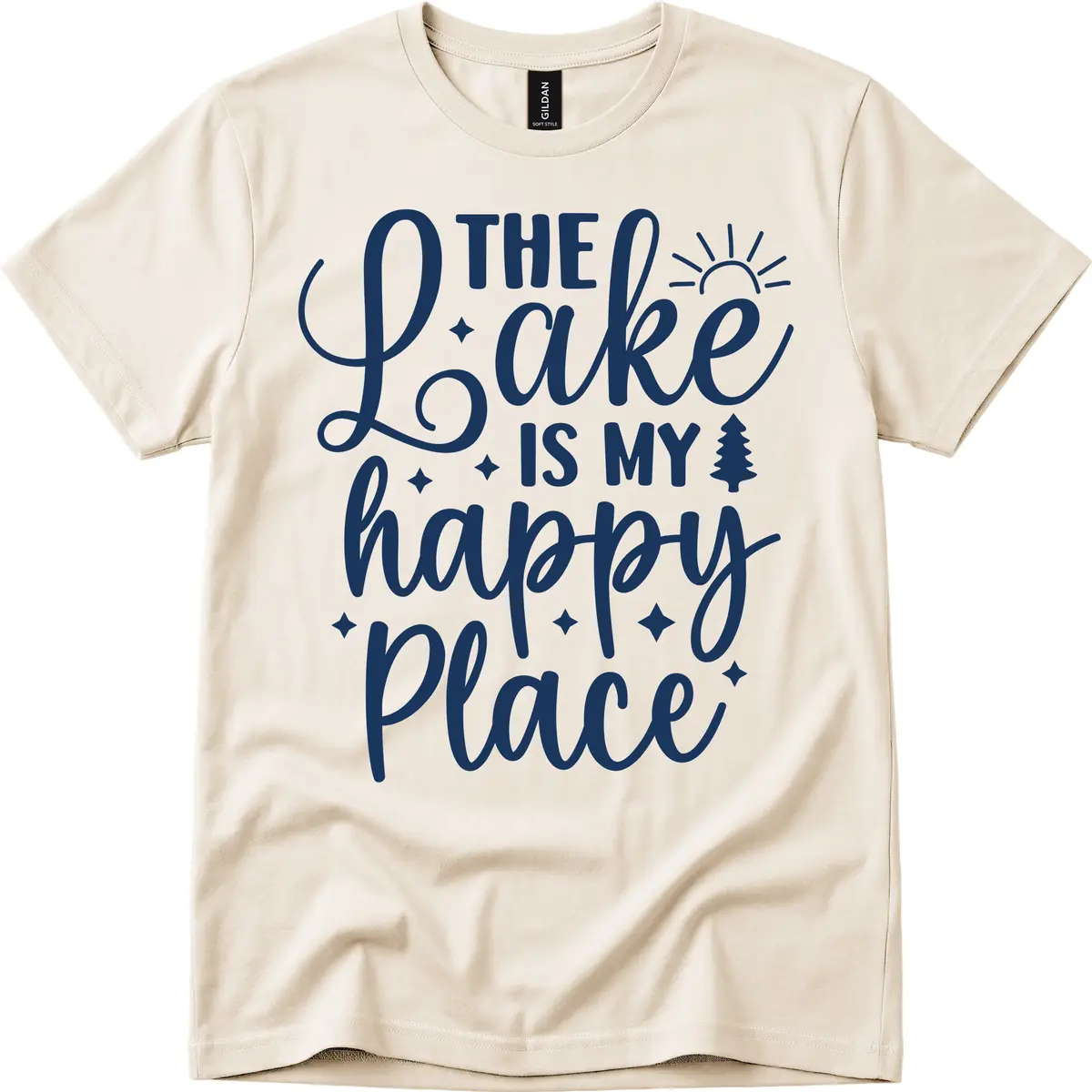 The Lake Is My Happy Place Design T-Shirt in Natural