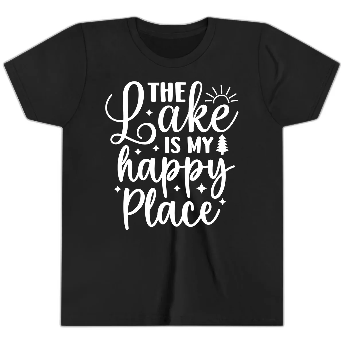 The Lake Is My Happy Place Design Youth T-Shirt in Black