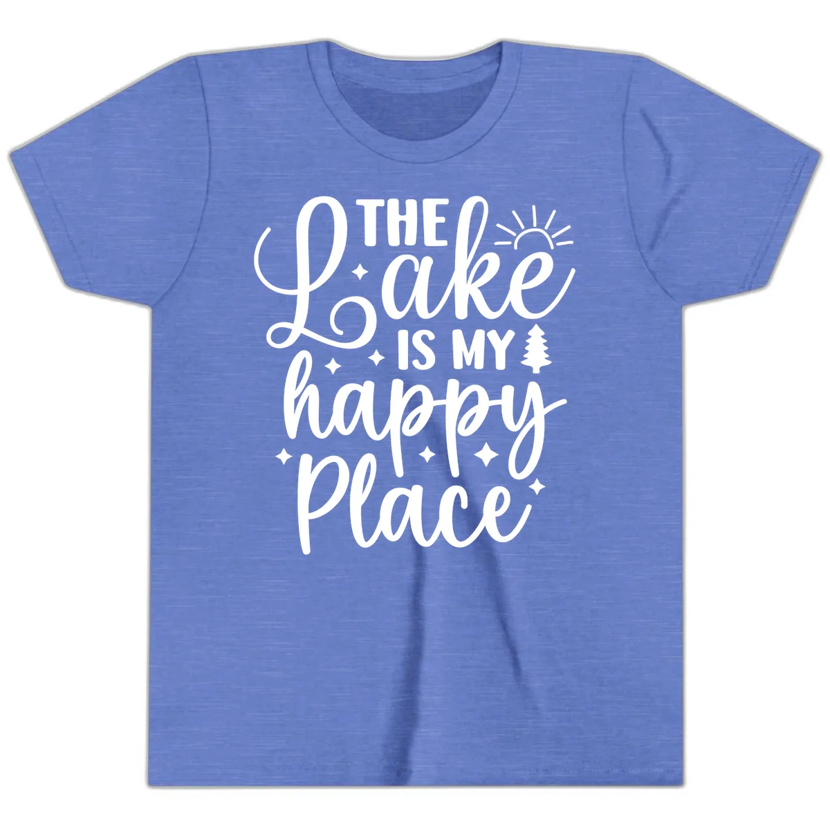 The Lake Is My Happy Place Design Youth T-Shirt in Heather Columbia Blue