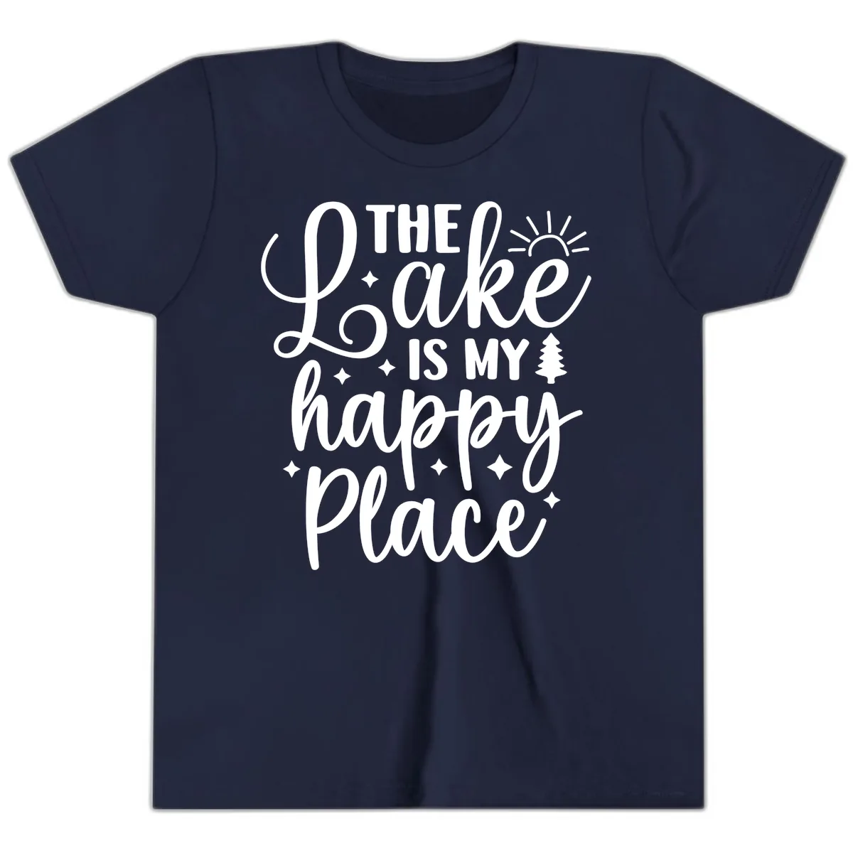 The Lake Is My Happy Place Design Youth T-Shirt in Navy