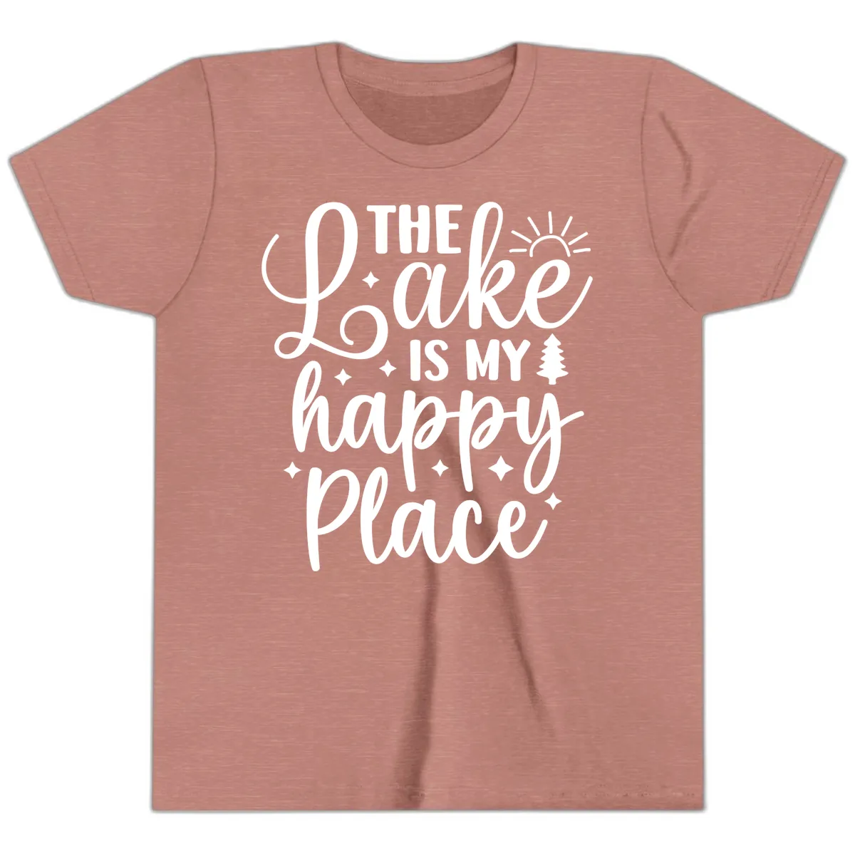 The Lake Is My Happy Place Design Youth T-Shirt in Heather Mauve