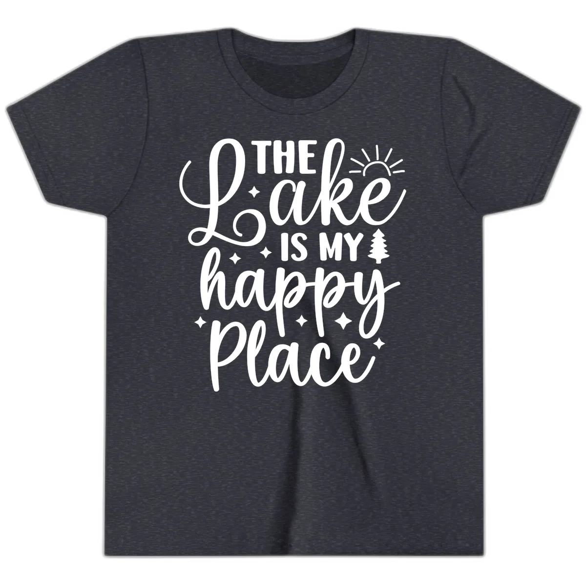 The Lake Is My Happy Place Design Youth T-Shirt in Heather Navy