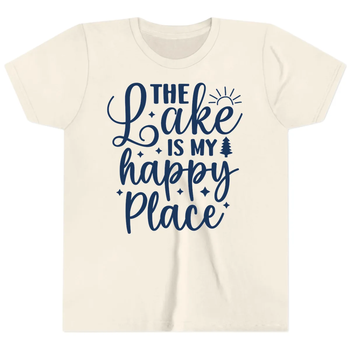 The Lake Is My Happy Place Design Youth T-Shirt in Natural