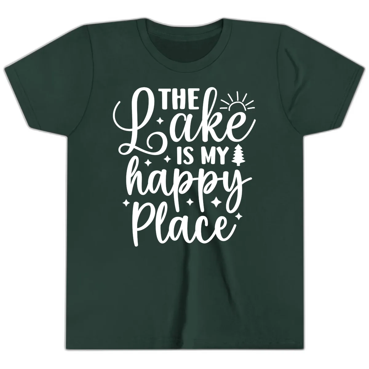 The Lake Is My Happy Place Design Youth T-Shirt in Forest