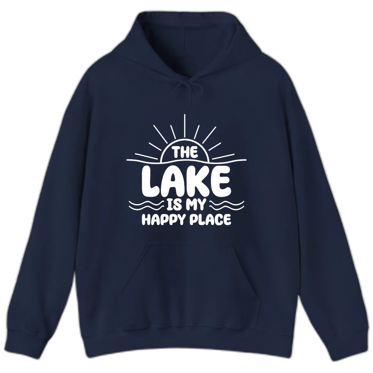 The Lake Is My Happy Place Design Hoodie in Navy