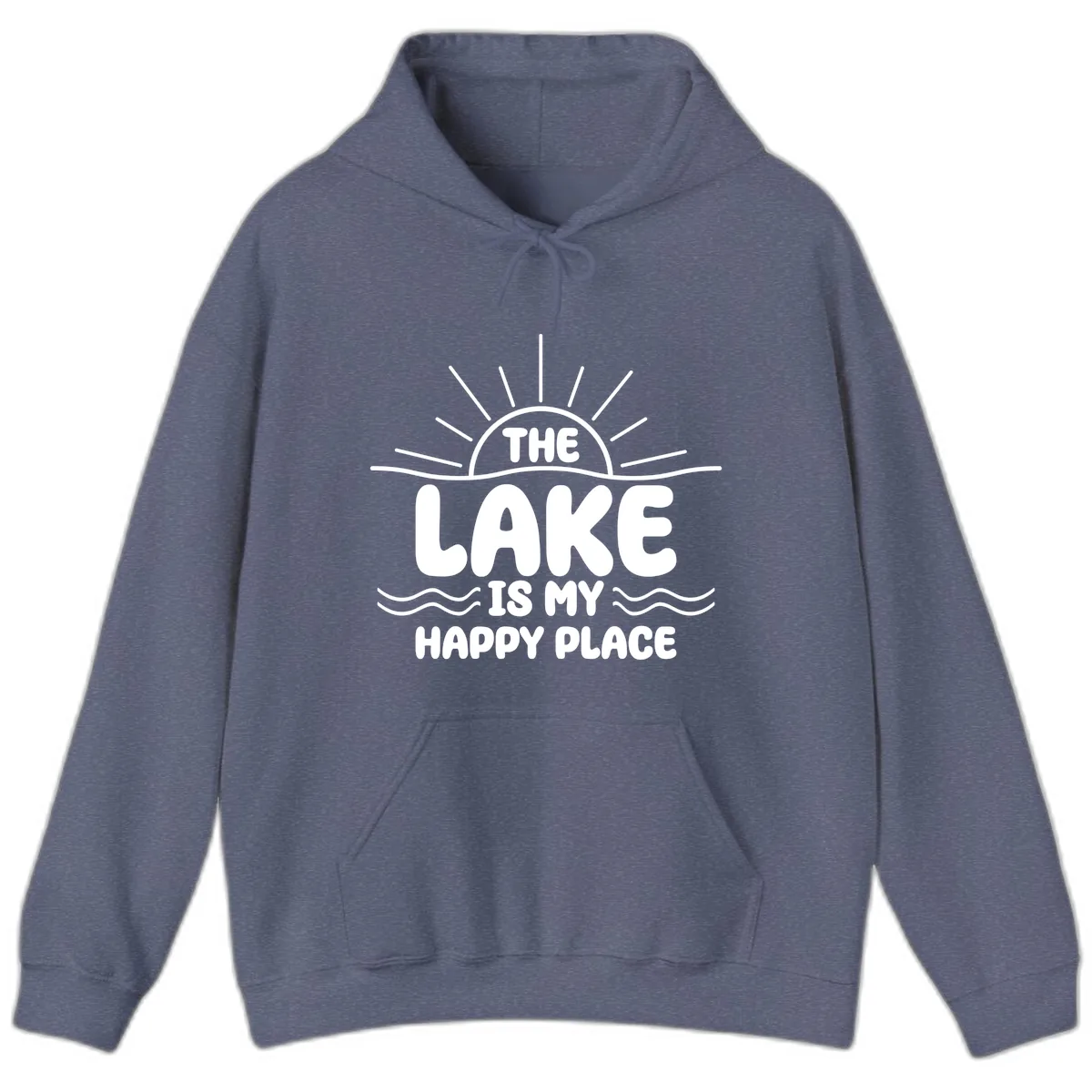 The Lake Is My Happy Place Design Hoodie in Heather Navy