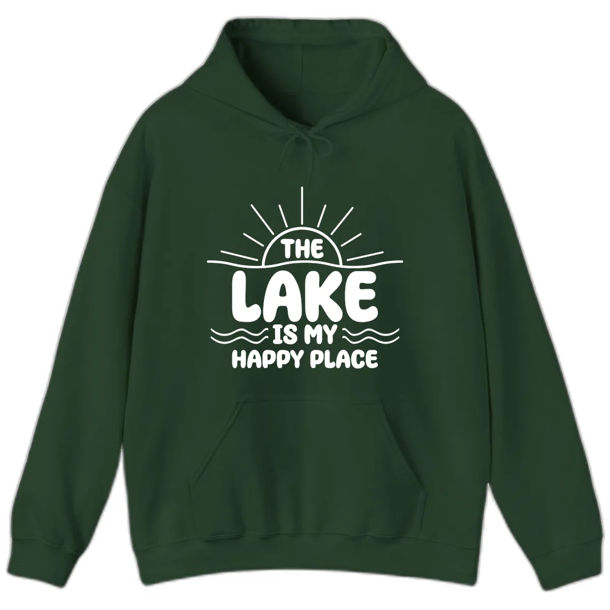 The Lake Is My Happy Place Design Hoodie in Forest Green