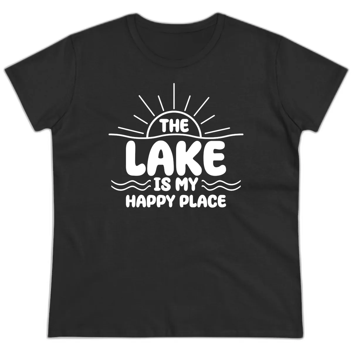 The Lake Is My Happy Place Design Ladies Tee in Black