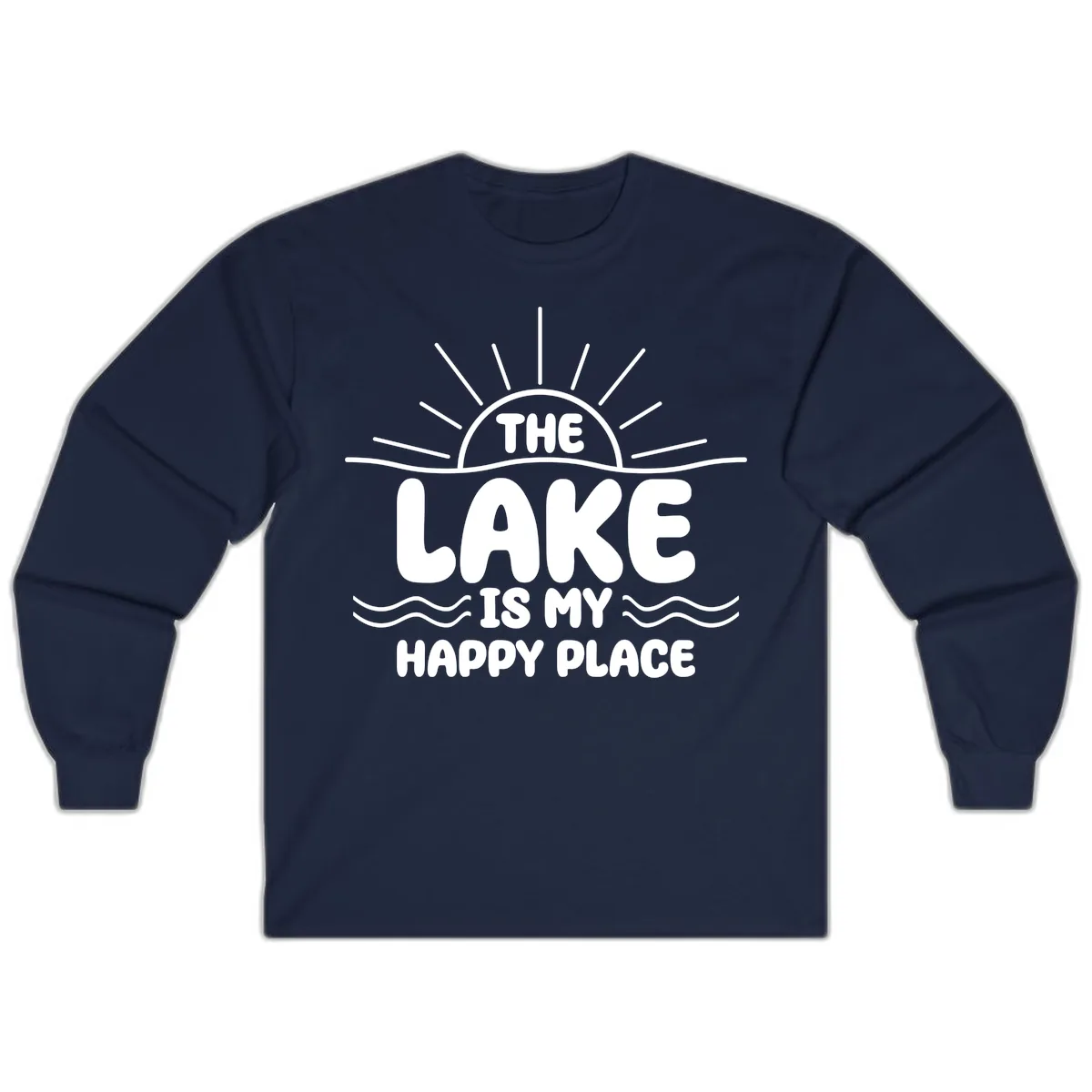 The Lake Is My Happy Place Design Long Sleeve in Navy