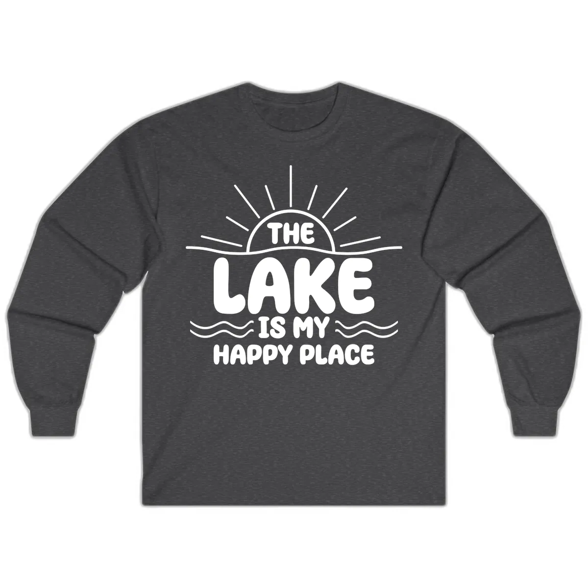 The Lake Is My Happy Place Design Long Sleeve in Dark Heather