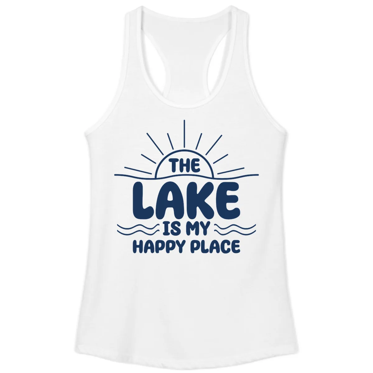The Lake Is My Happy Place Design Ladies Tank in White