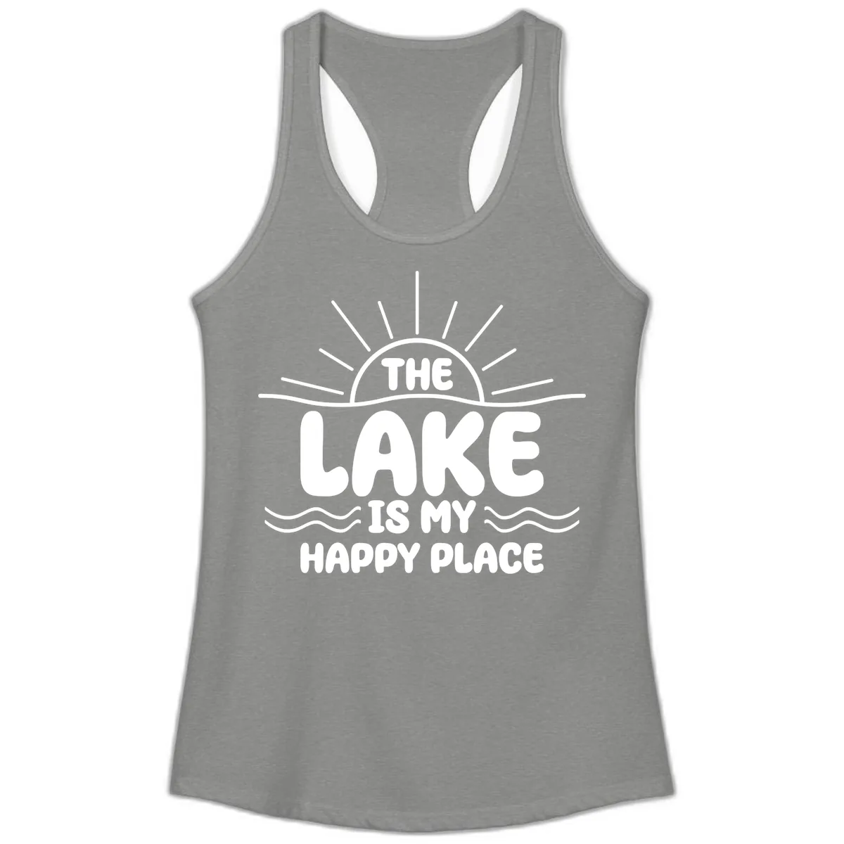 The Lake Is My Happy Place Design Ladies Tank in Heather Grey