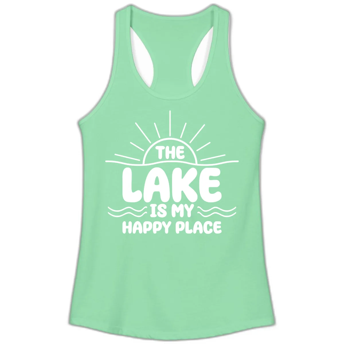 The Lake Is My Happy Place Design Ladies Tank in Solid Mint