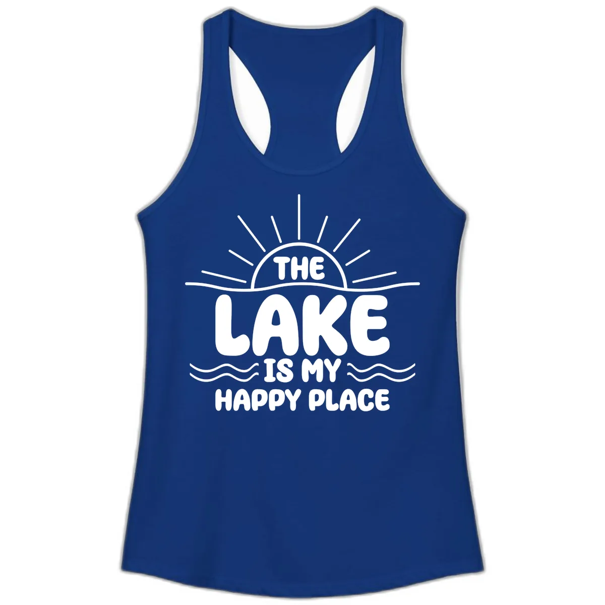 The Lake Is My Happy Place Design Ladies Tank in Solid Royal