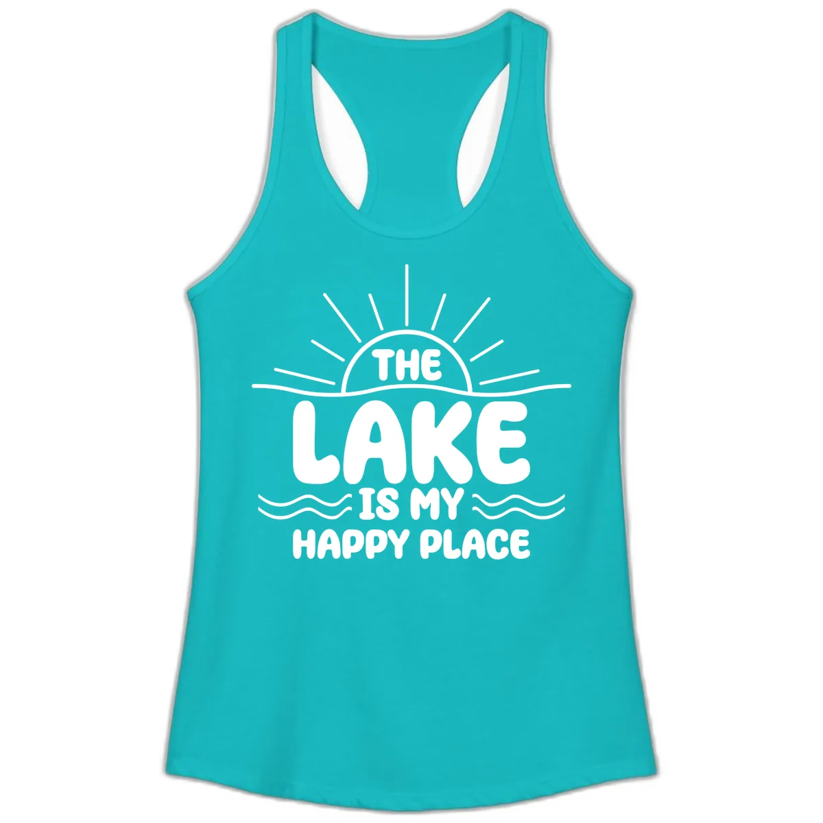 The Lake Is My Happy Place Design Ladies Tank in Tahiti Blue