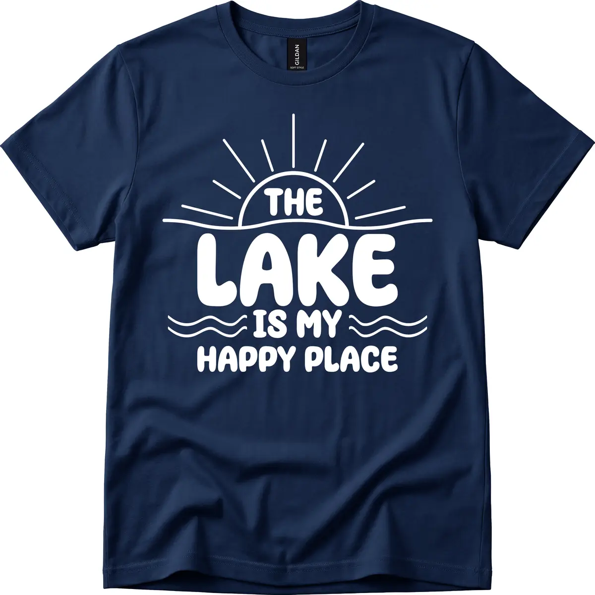 The Lake Is My Happy Place Design T-Shirt in Navy