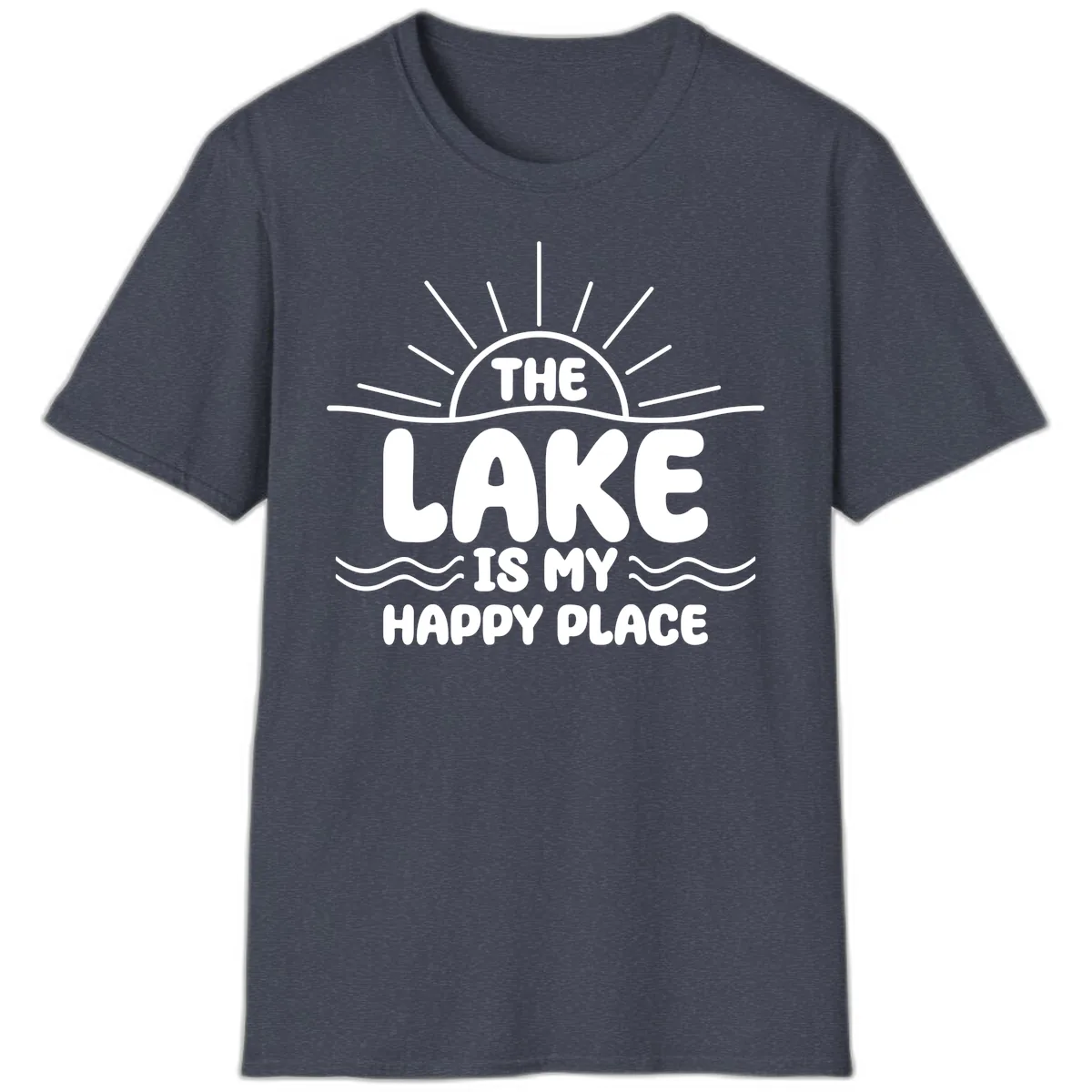 The Lake Is My Happy Place Design T-Shirt in Heather Navy